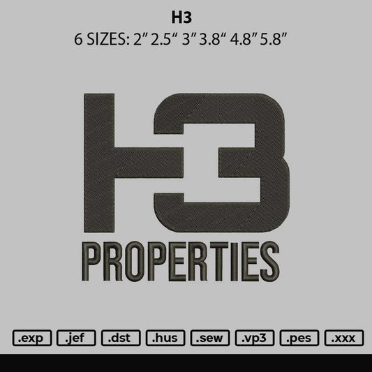 H3 Text Embroidery File 6 sizes