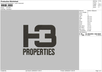 H3 Text Embroidery File 6 sizes