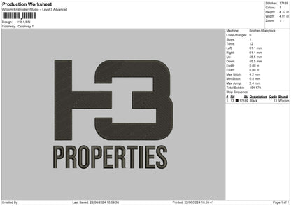 H3 Text Embroidery File 6 sizes