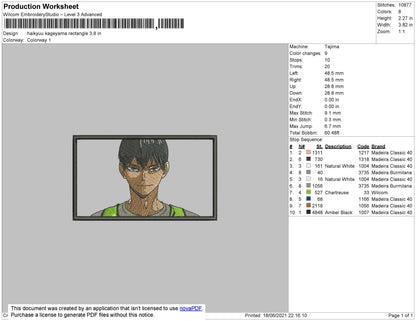 Haikyu Kageyama Embroidery File 4 size