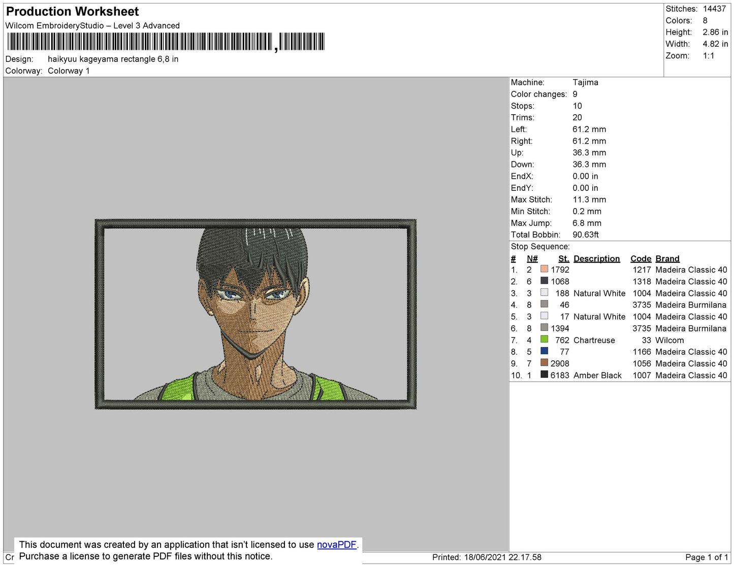 Haikyu Kageyama Embroidery File 4 size