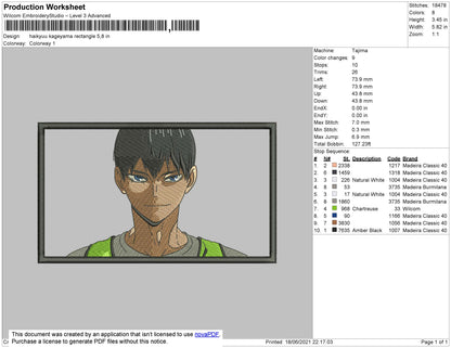Haikyu Kageyama Embroidery File 4 size