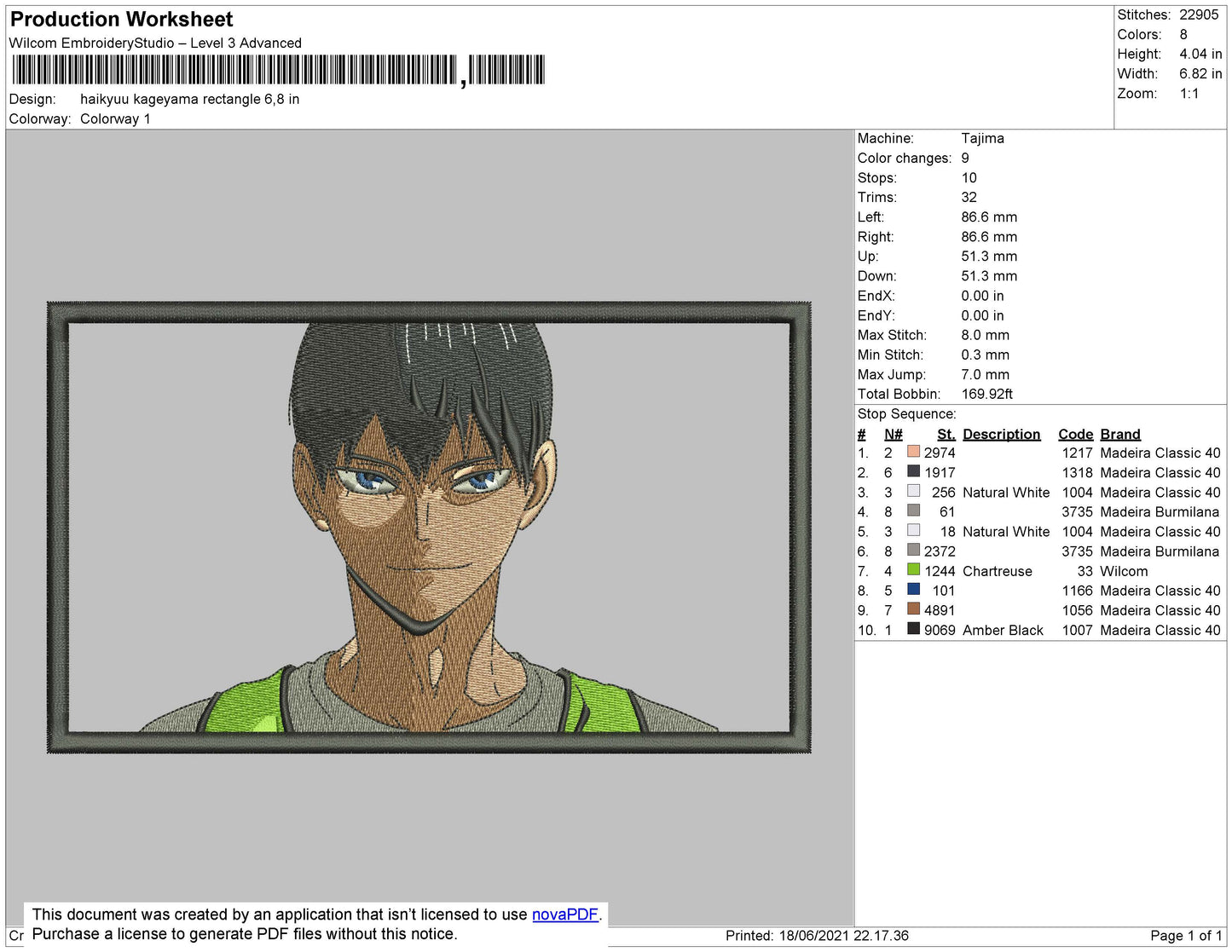 Haikyu Kageyama Embroidery File 4 size