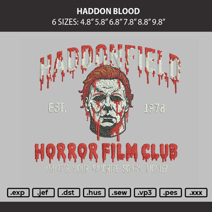 Haddon Blood Embroidery Machine Design File 6 sizes