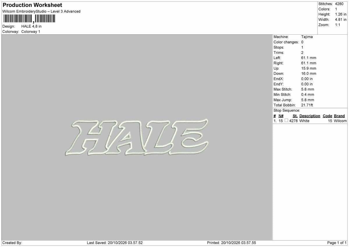 Hale Text Embroidery Machine  Design File 6 sizes