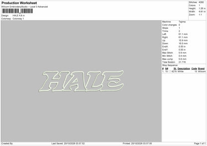 Hale Text Embroidery Machine  Design File 6 sizes