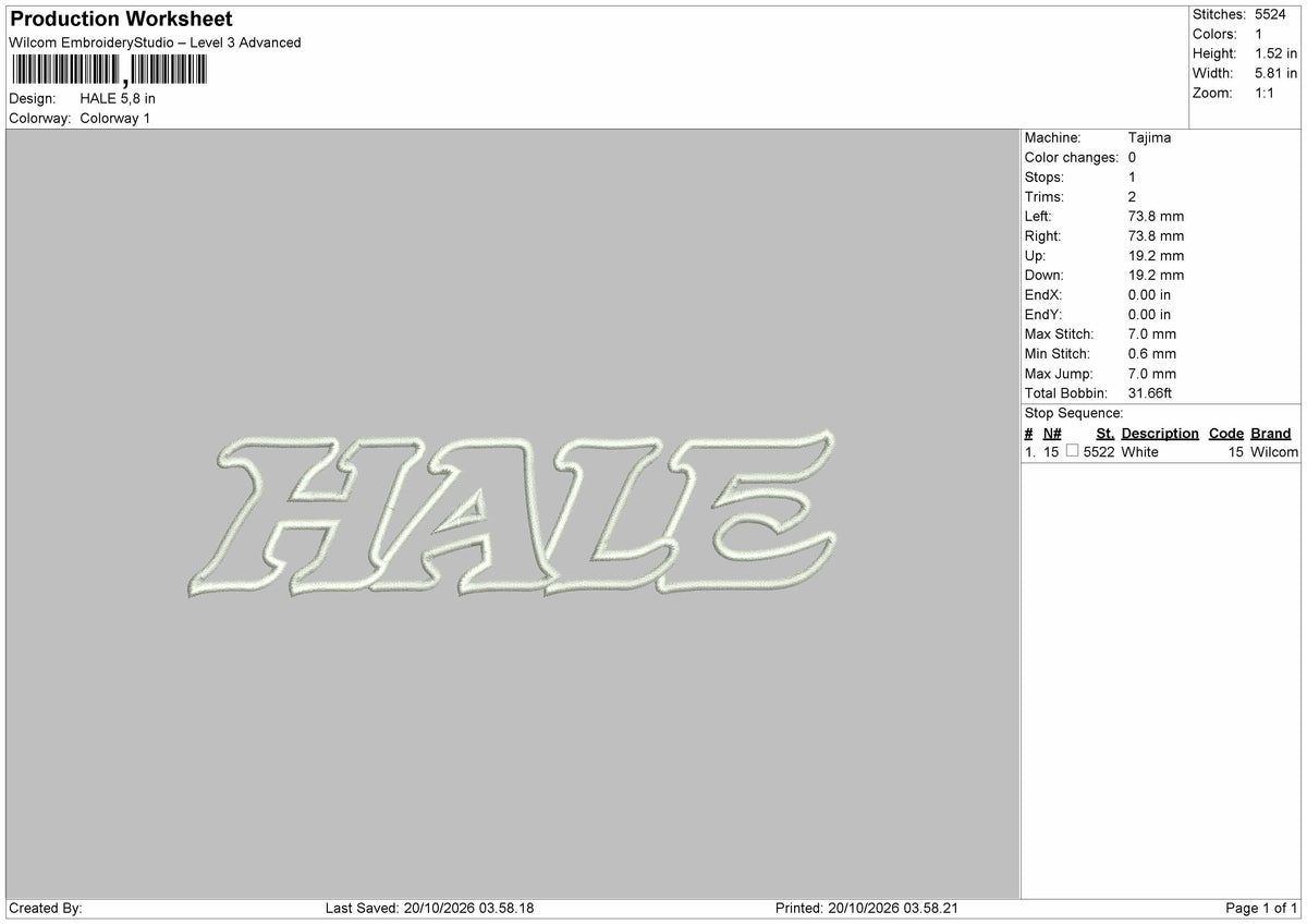 Hale Text Embroidery Machine  Design File 6 sizes
