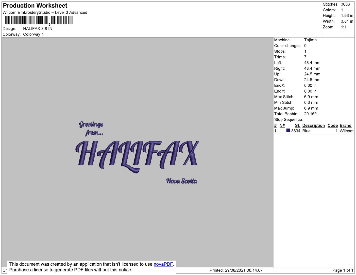 Halifax Embroidery File 4 size