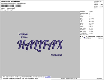Halifax Embroidery File 4 size