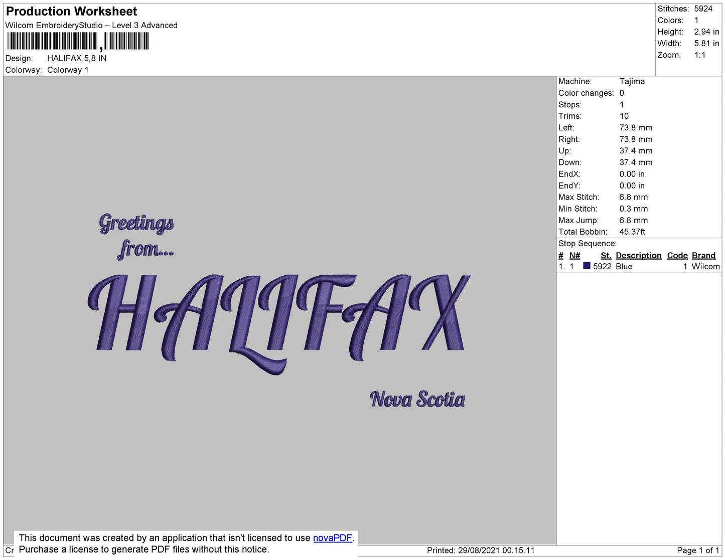 Halifax Embroidery File 4 size
