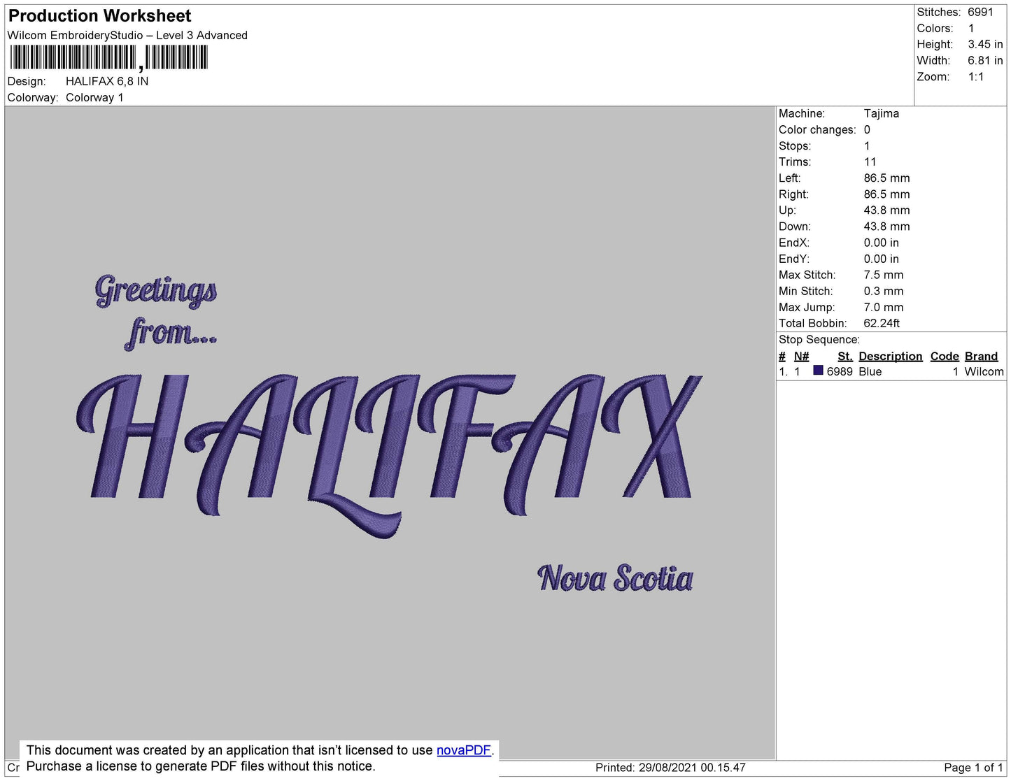 Halifax Embroidery File 4 size