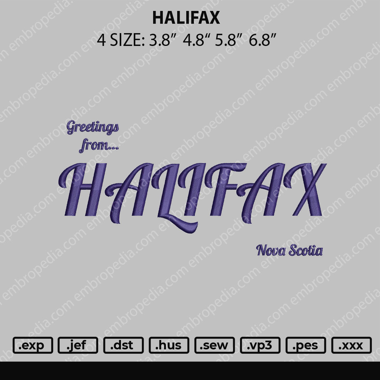 Halifax Embroidery File 4 size