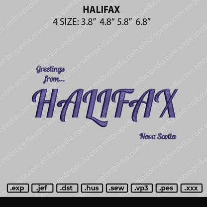 Halifax Embroidery File 4 size