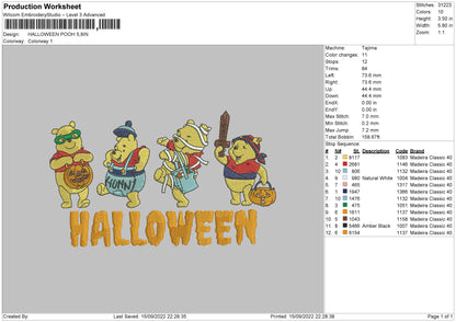 Halloween Pooh Embroidery File 5 sizes