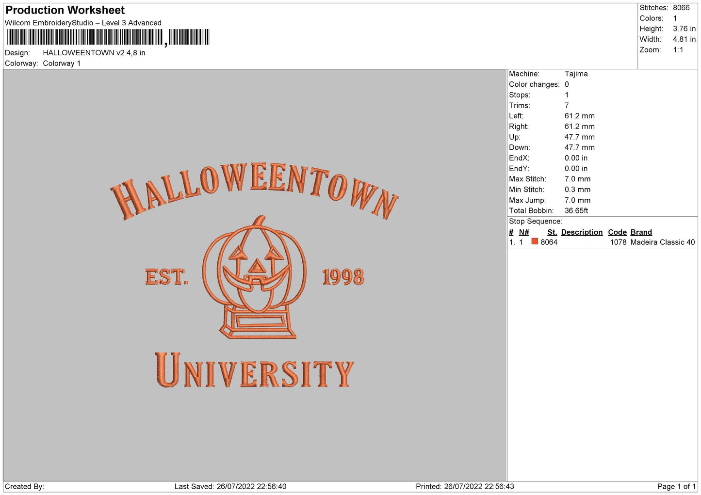 Halloween Town Embroidery File 4 sizes