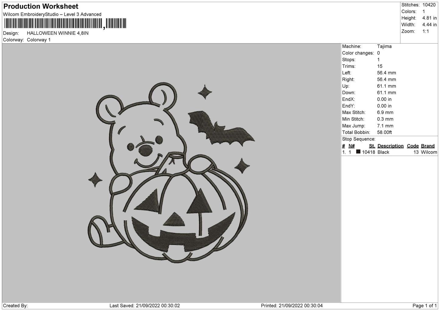 Halloween Winnie Embroidery File 5 sizes