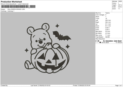 Halloween Winnie Embroidery File 5 sizes