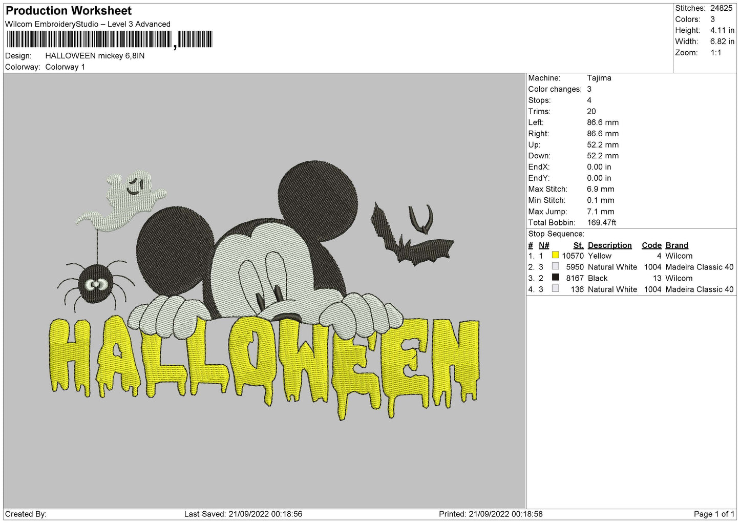 Halloween Mickey Embroidery File 5 sizes