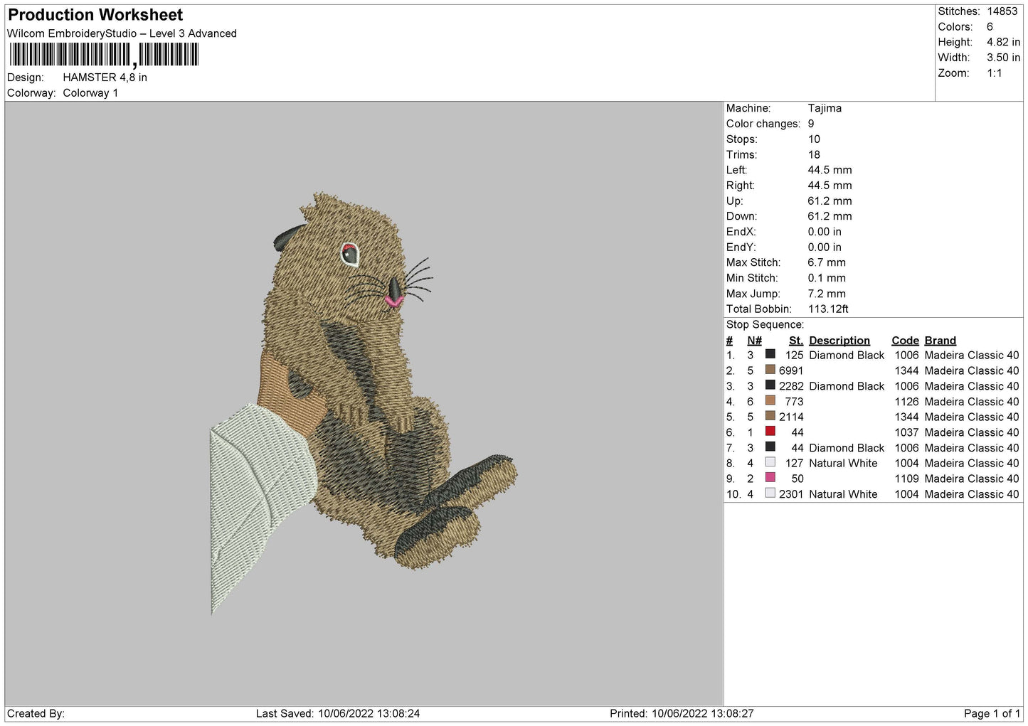 Hamster Embroidery File 4 size