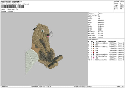 Hamster Embroidery File 4 size