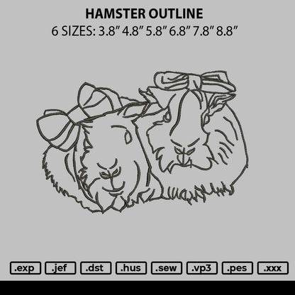 Hamster Outline Embroidery File 6 sizes