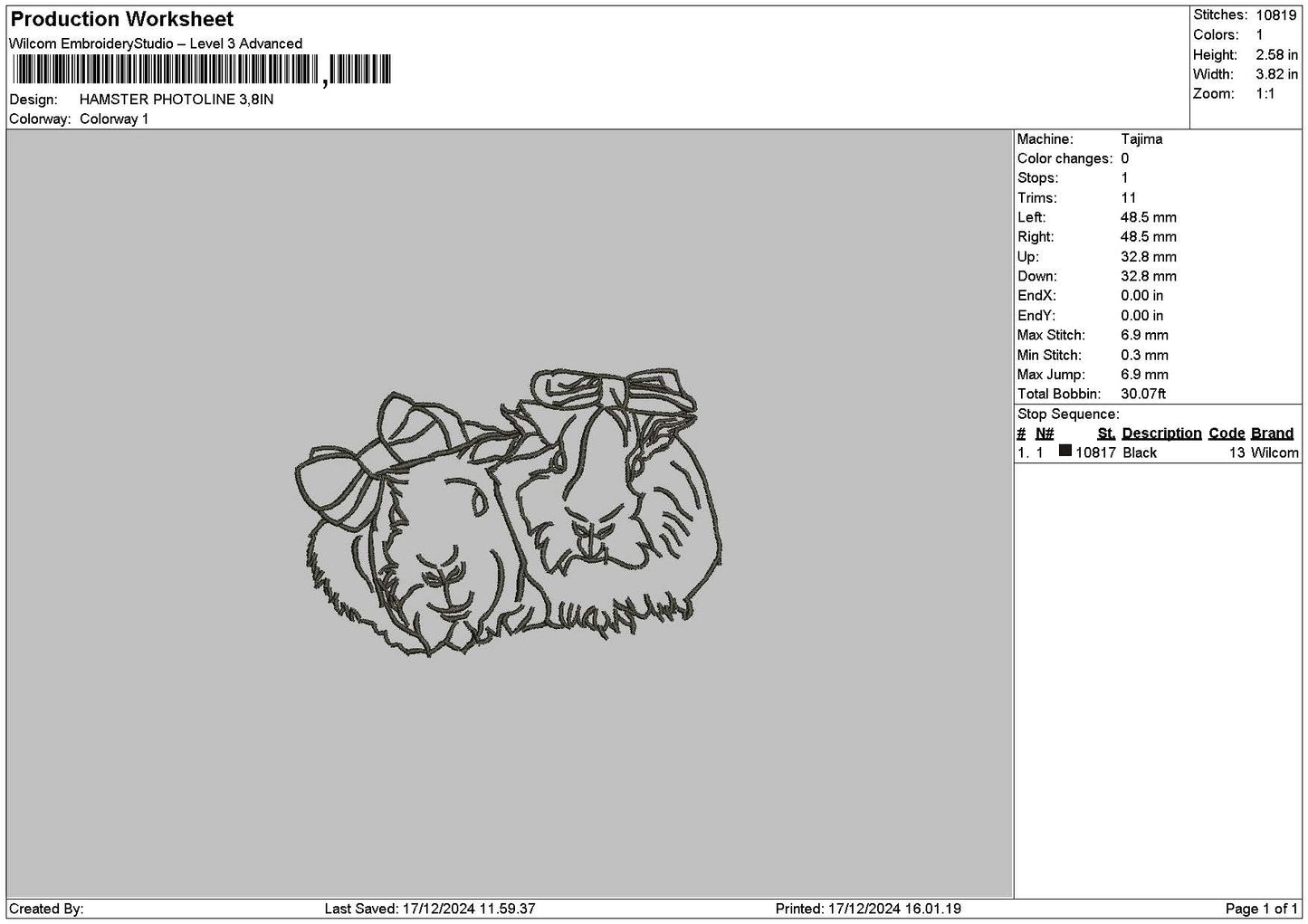 Hamster Outline Embroidery File 6 sizes