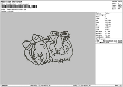 Hamster Outline Embroidery File 6 sizes
