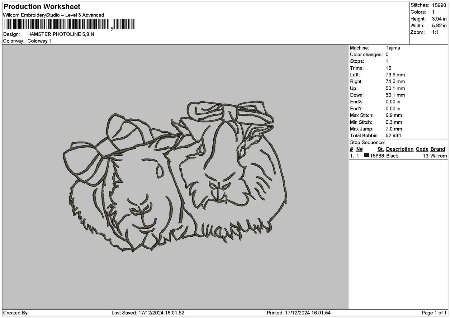 Hamster Outline Embroidery File 6 sizes