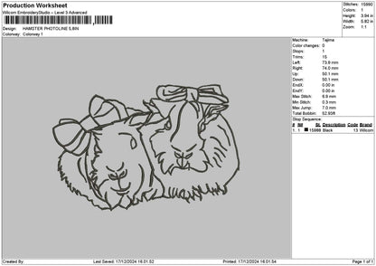 Hamster Outline Embroidery File 6 sizes