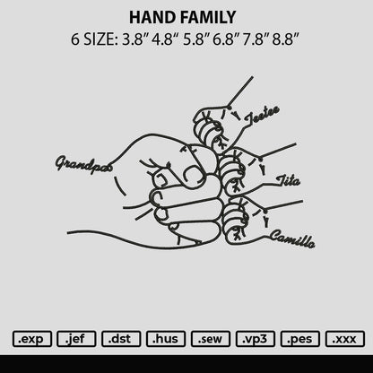 Hand Family Embroidery File 6 sizes