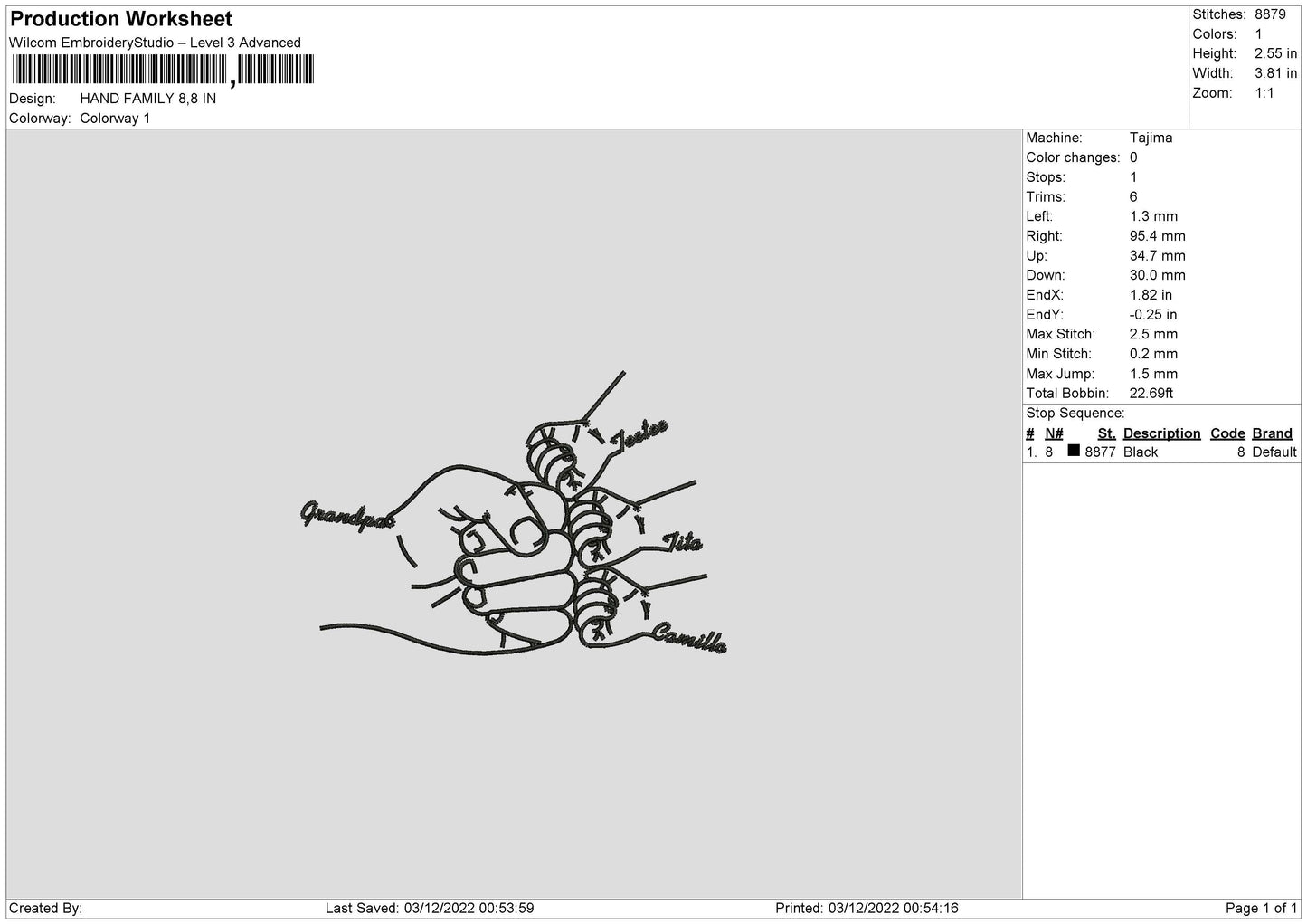 Hand Family Embroidery File 6 sizes