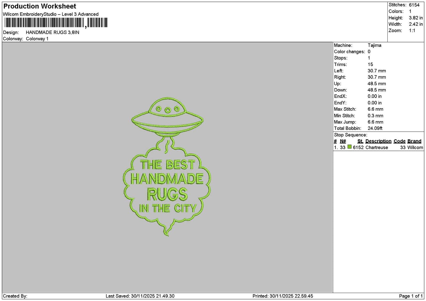 Rugstext 3011 Embroidery File 6 sizes