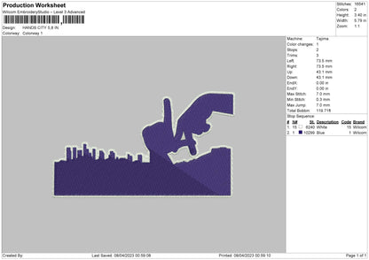 Hands City Embroidery File 6 sizes
