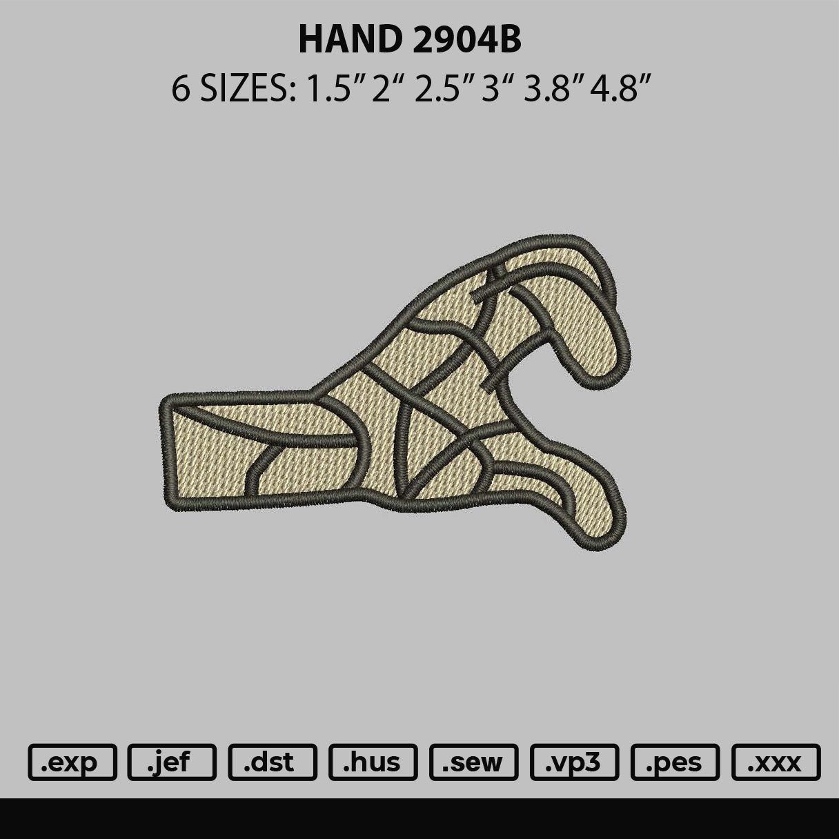Hand 2904b Embroidery File 6 sizes
