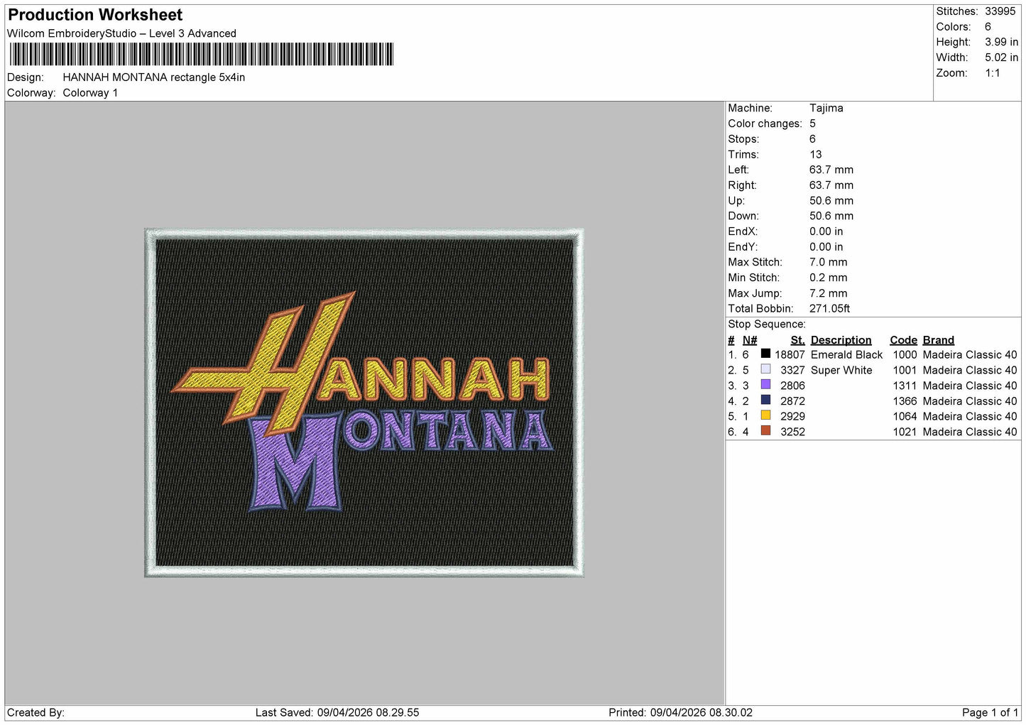 Hannah montana Rectangle Embroidery File 3 sizes