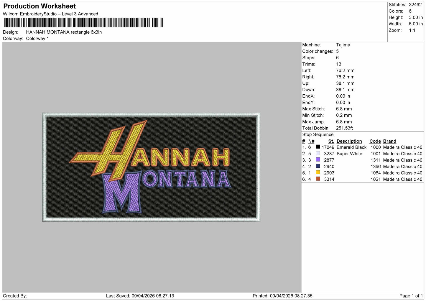 Hannah montana Rectangle Embroidery File 3 sizes