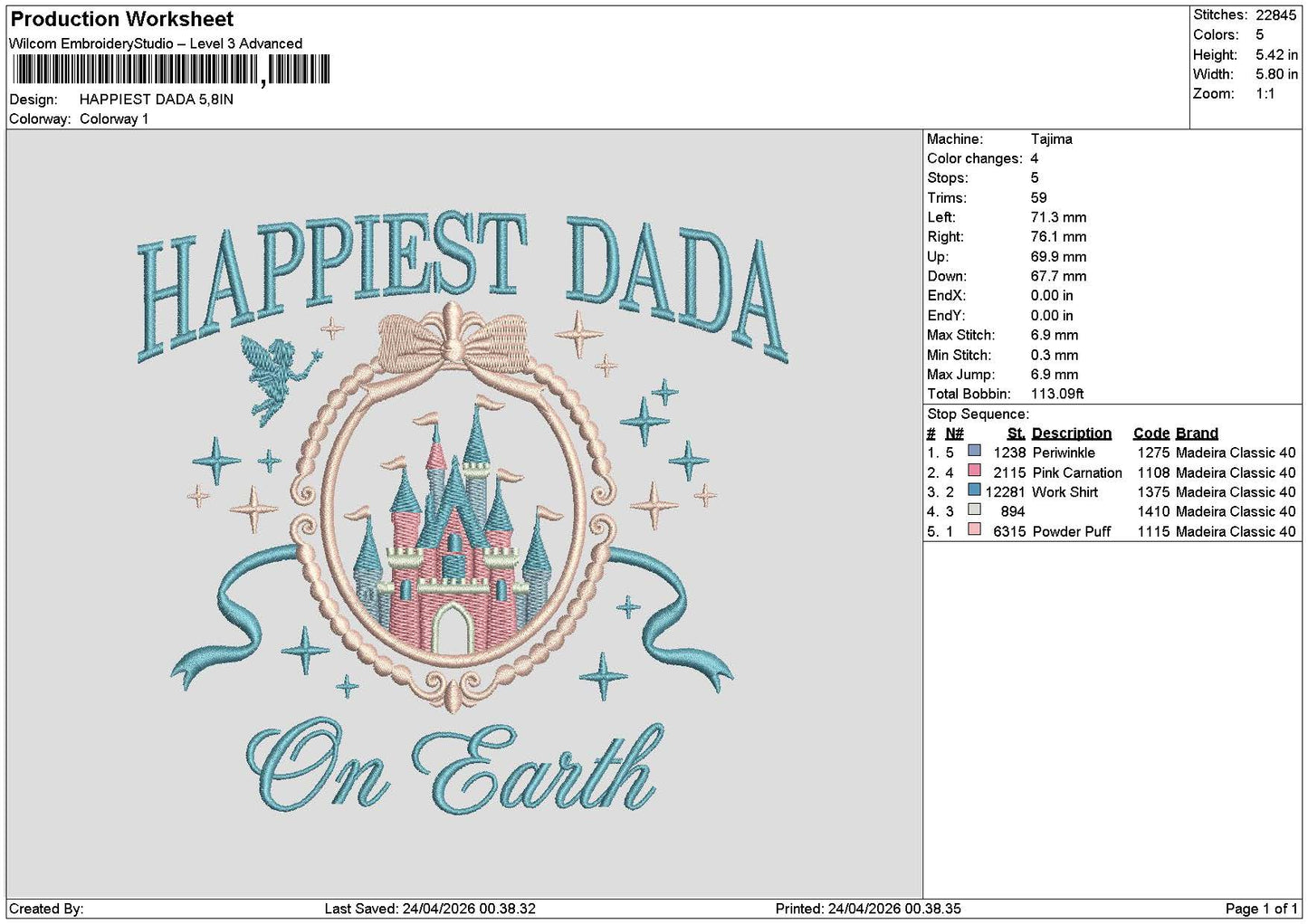 Dadtext 2404 Embroidery File 6 sizes