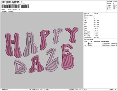 Happy Daze Embroidery File 4 sizes