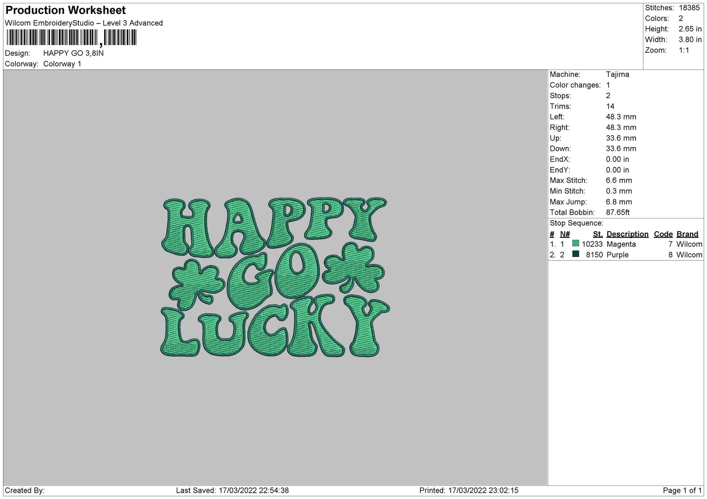 Happy Go Embroidery File 4 size