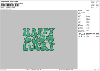 Happy Go Embroidery File 4 size