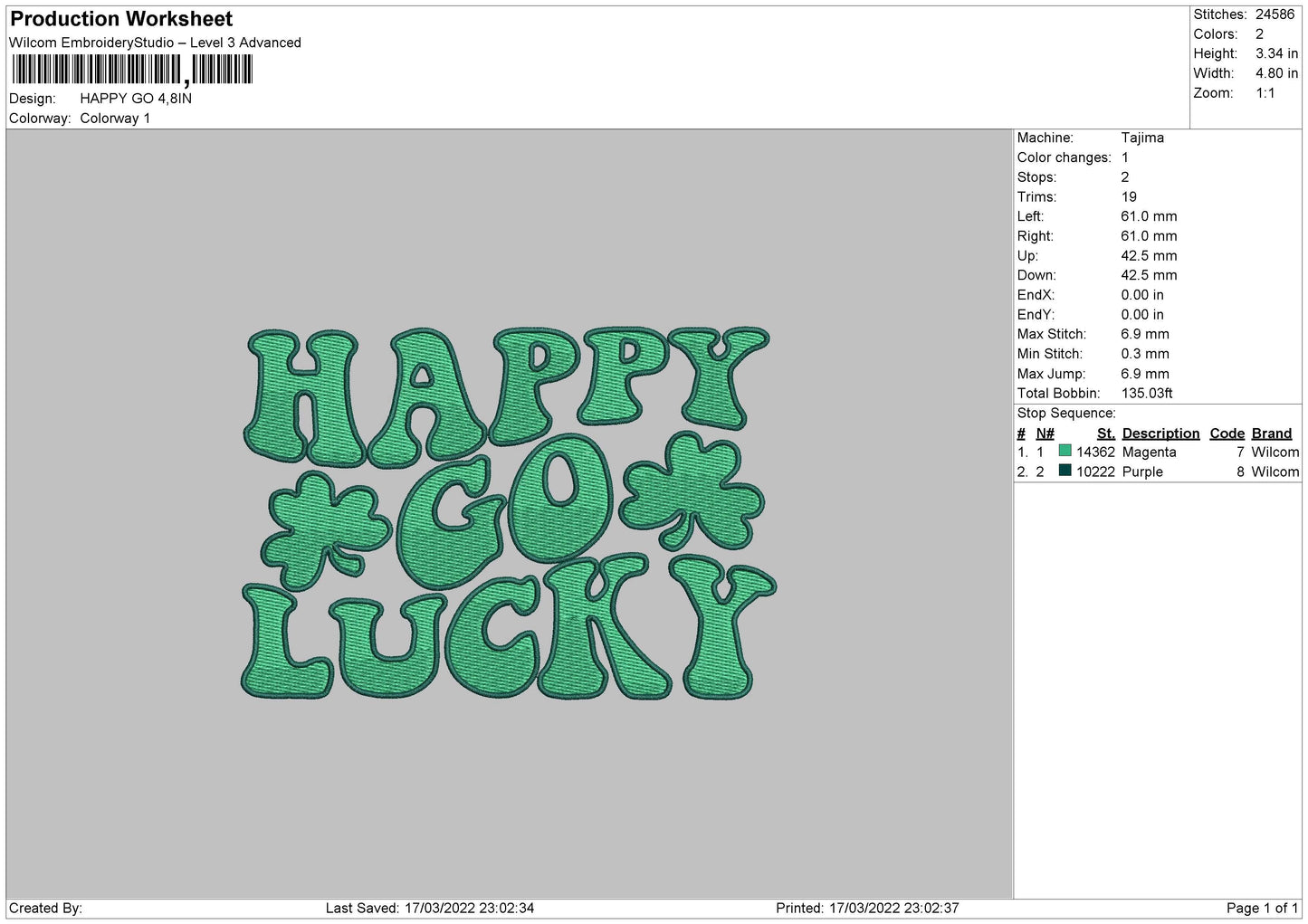 Happy Go Embroidery File 4 size