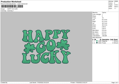 Happy Go Embroidery File 4 size