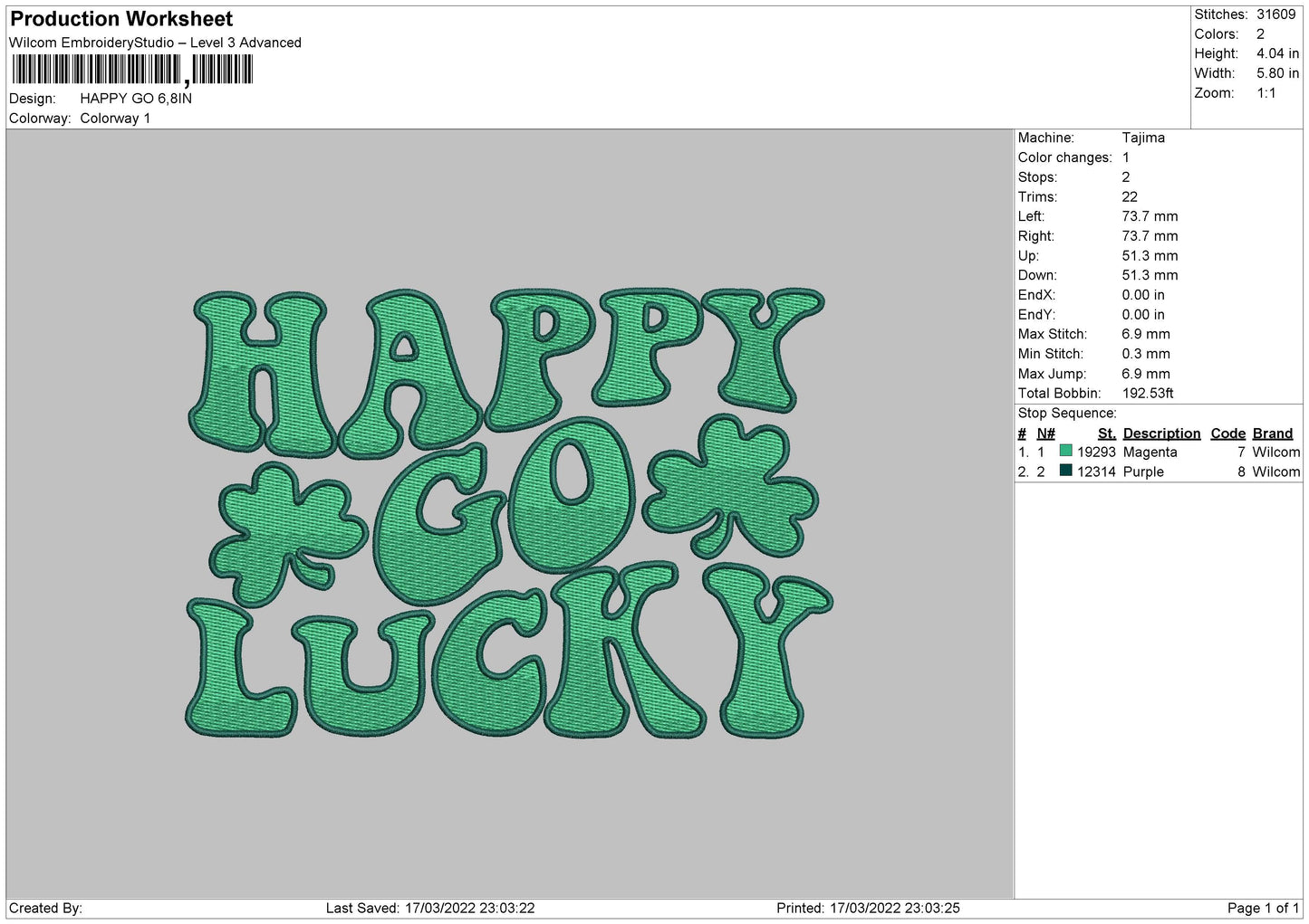 Happy Go Embroidery File 4 size