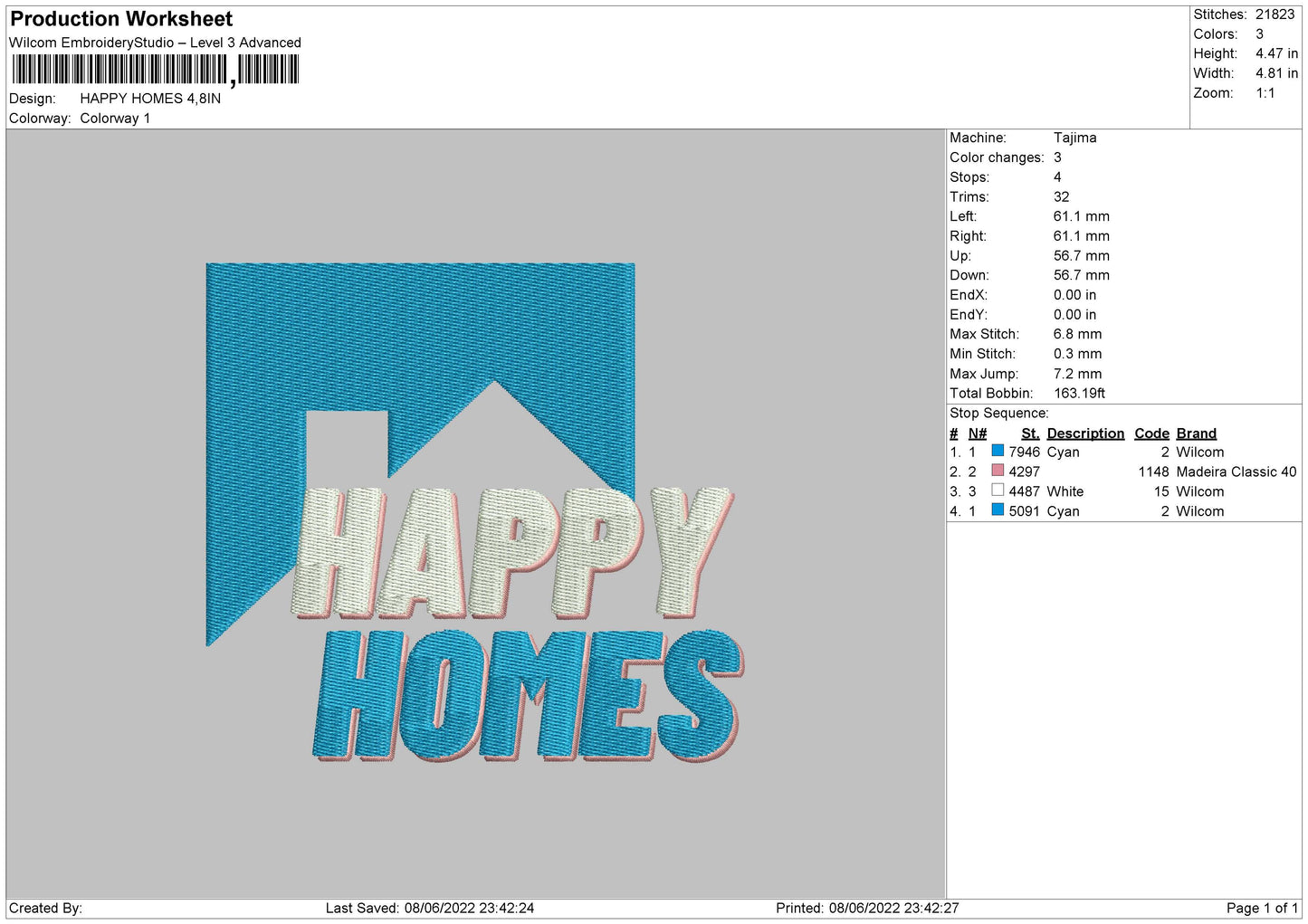 Happy Homes Embroidery File 4 size