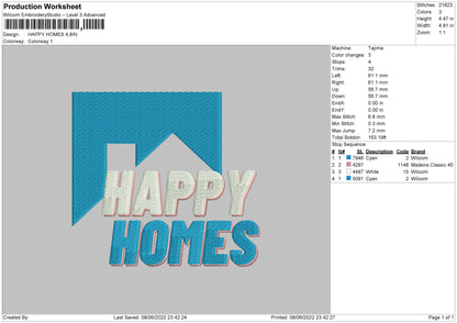 Happy Homes Embroidery File 4 size