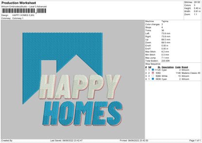Happy Homes Embroidery File 4 size