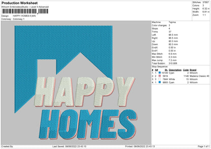 Happy Homes Embroidery File 4 size