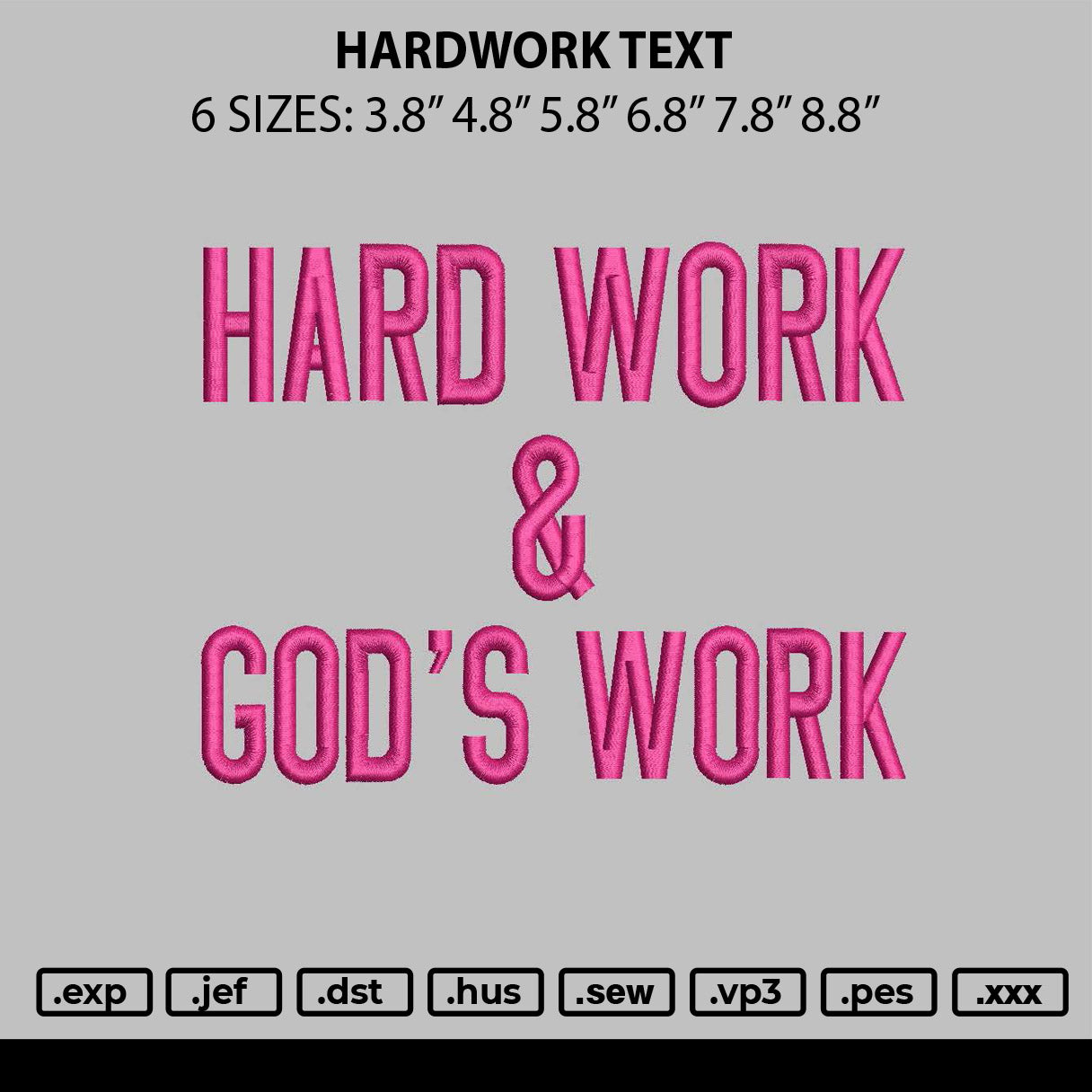 Hardwork Text Embroidery File 6 sizes