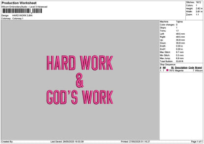 Hardwork Text Embroidery File 6 sizes