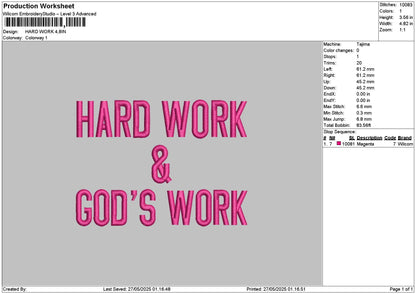 Hardwork Text Embroidery File 6 sizes
